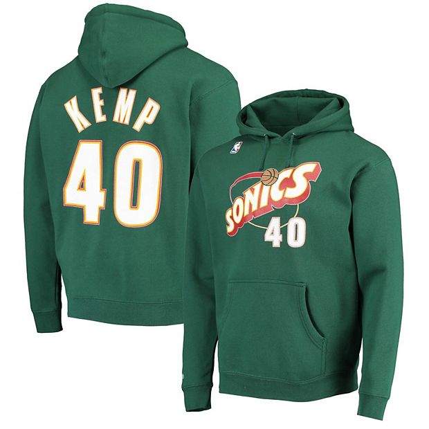 Men's Mitchell u0026 Ness Shawn Kemp Green Seattle Supersonics Hardwood  Classics Name u0026 Number Pullover Hoodie