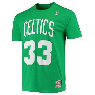 Men's Mitchell & Ness Larry Bird Kelly Green Boston Celtics Hardwood Classics Stitch Name & Number T-Shirt