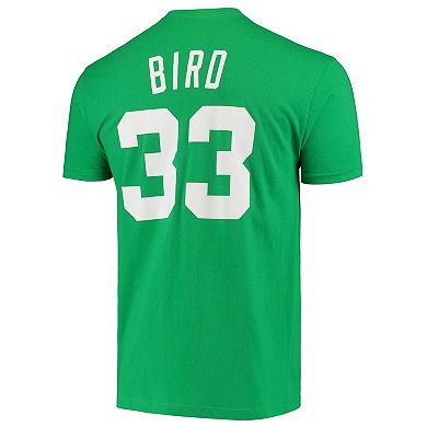 Men's Mitchell & Ness Larry Bird Kelly Green Boston Celtics Hardwood Classics Stitch Name & Number T-Shirt
