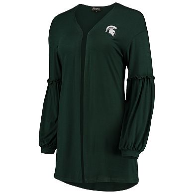 Women's Green Michigan State Spartans Offset Bubble Sleeve Cardigan