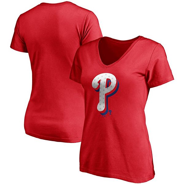 Women's Philadelphia Phillies Fanatics Branded Red Red White & Team V-Neck  T-Shirt