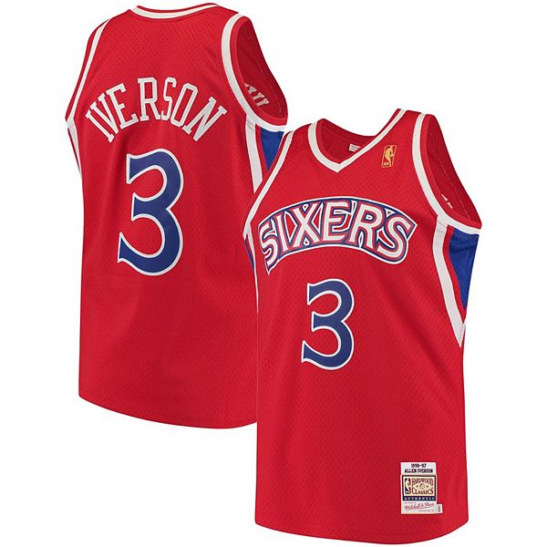 Men's Mitchell & Ness Allen Iverson Red Philadelphia 76ers Hardwood