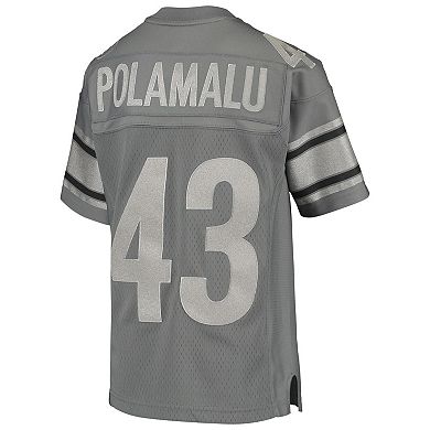 Youth Mitchell & Ness Troy Polamalu Charcoal Pittsburgh Steelers 2005 Retired Player Metal Replica Jersey