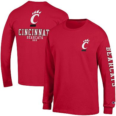 Men's Champion Red Cincinnati Bearcats Team Stack Long Sleeve T-Shirt