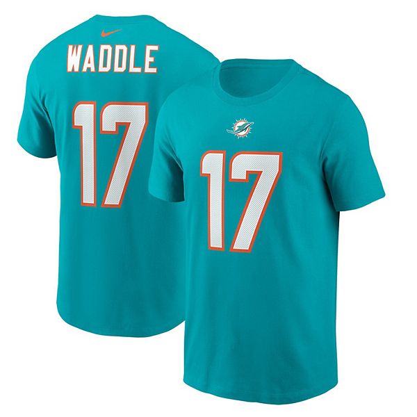 Men's Nike Jaylen Waddle Aqua Miami Dolphins Player Name & Number T-Shirt