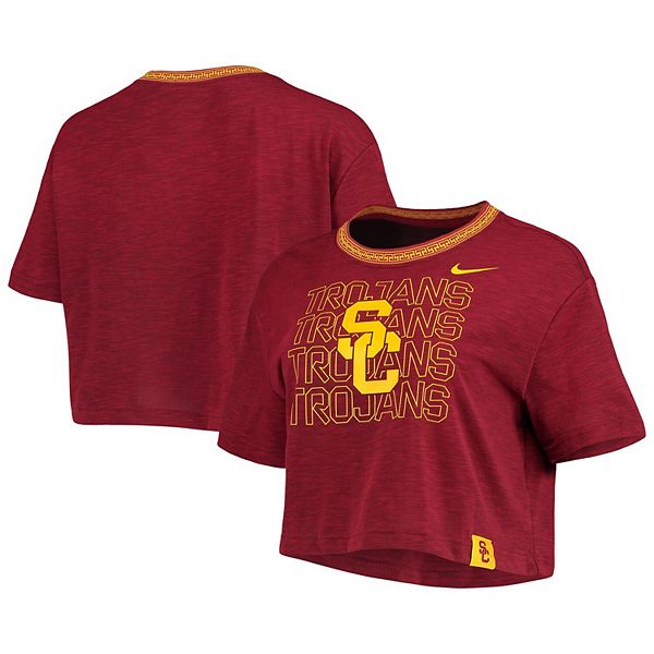 Women's Nike Cardinal USC Trojans Slub Ringer Performance Cropped T-Shirt