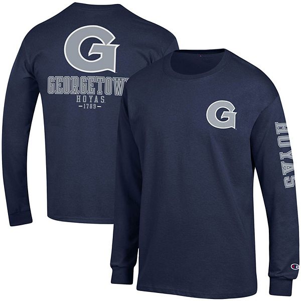 Men's Champion Navy Georgetown Hoyas Team Stack Long Sleeve T-Shirt