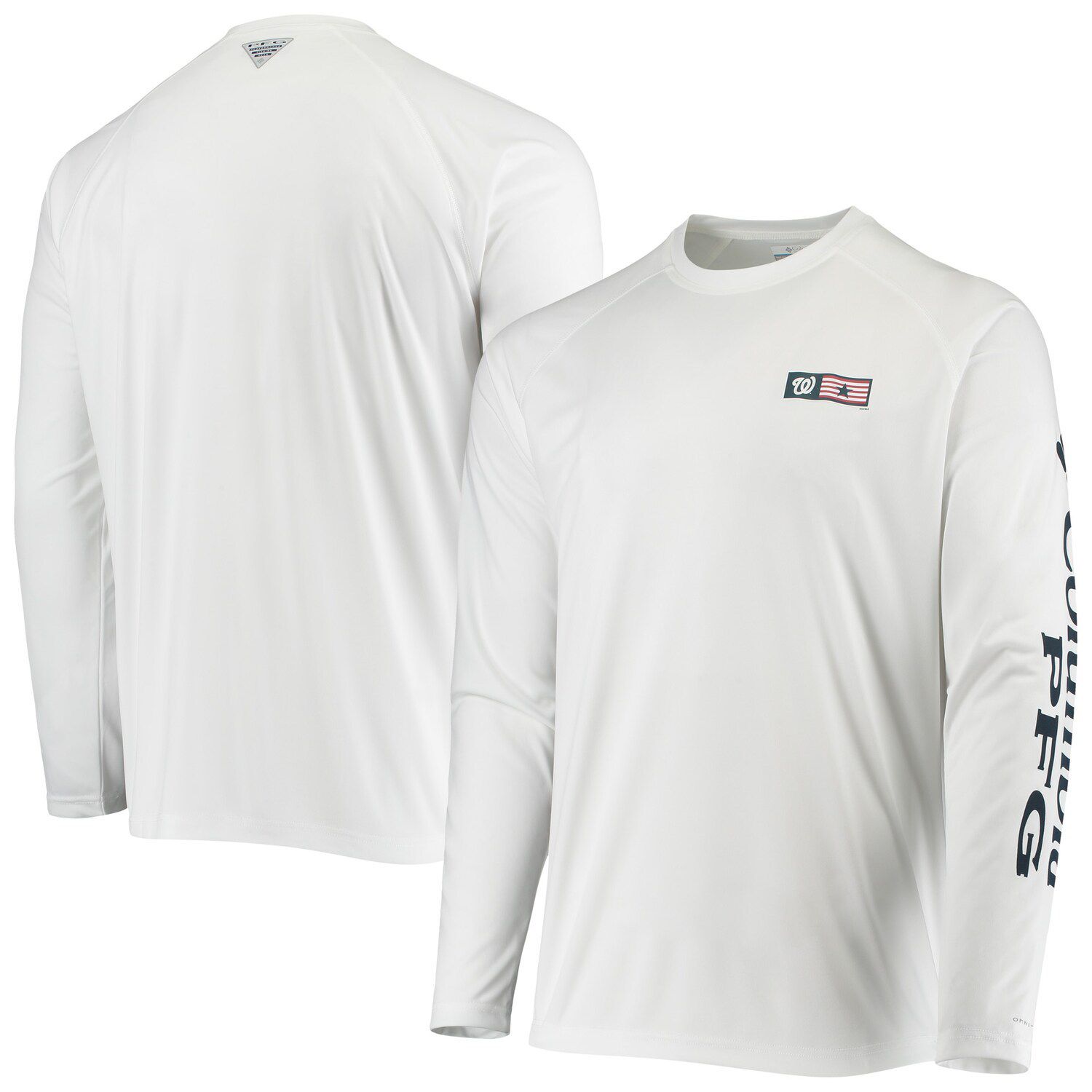 Image for Unbranded Men's Columbia White Washington Nationals Americana Terminal Tackle Omni-Shade Raglan Long Sleeve T-Shirt at Kohl's.