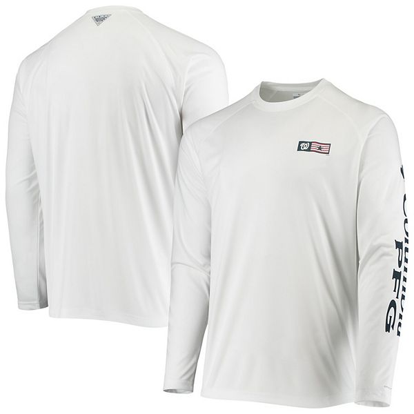 Men's Columbia White Washington Nationals Americana Terminal Tackle Omni-Shade Raglan Long ...