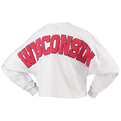 Women's White Wisconsin Badgers Laurels Crop Long Sleeve T-Shirt