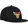 Men's Mitchell & Ness Black Chicago Bulls Gold Dip Down Snapback Hat
