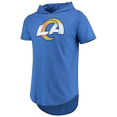 Men's Majestic Threads Royal Los Angeles Rams Primary Logo Tri-Blend Hoodie T-Shirt