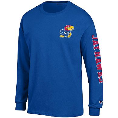 Men's Champion Royal Kansas Jayhawks Team Stack Long Sleeve T-Shirt
