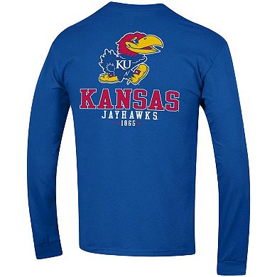 Men's Champion Royal Kansas Jayhawks Team Stack Long Sleeve T-Shirt