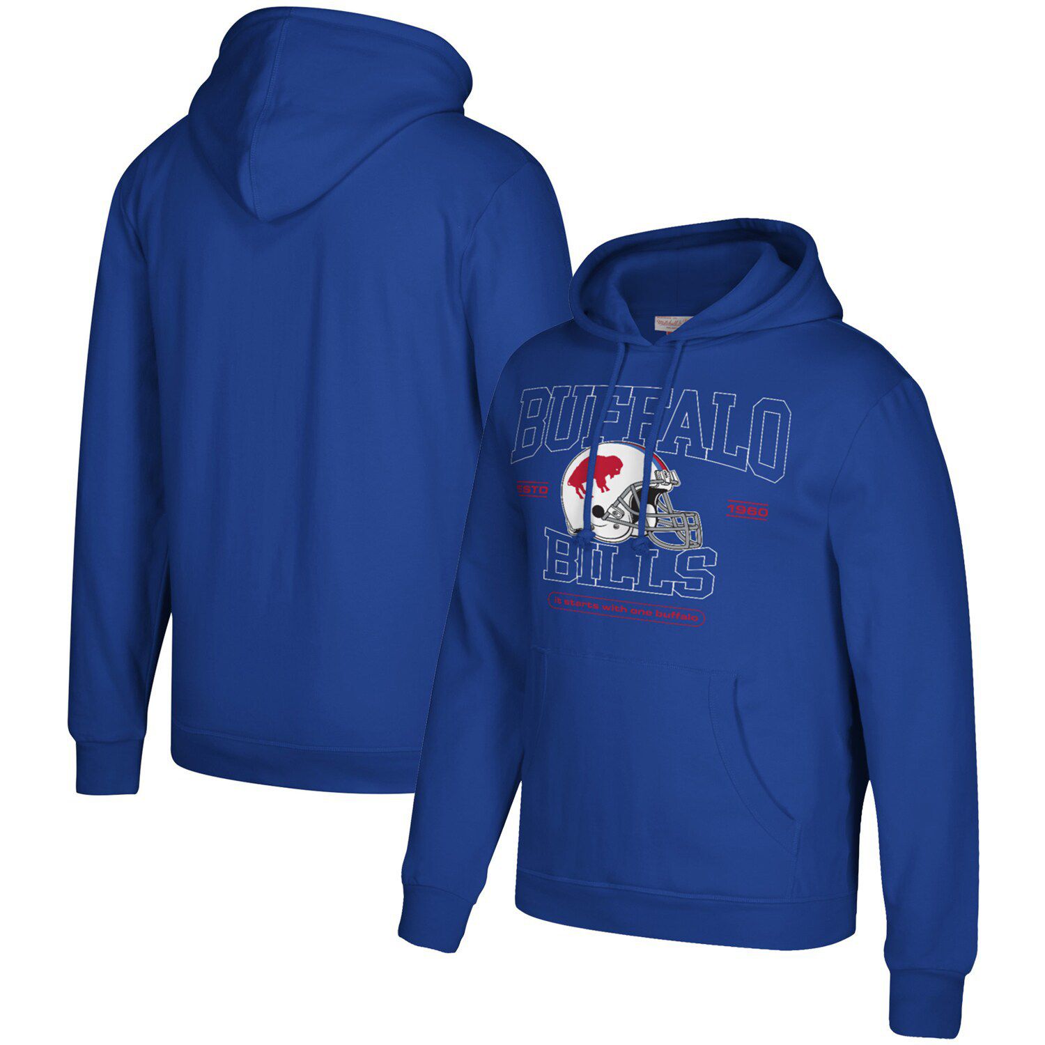 Men's '47 Buffalo Bills Heather Gray Historic Logo Gridiron Lace-Up Pullover Hoodie Size: Extra Large