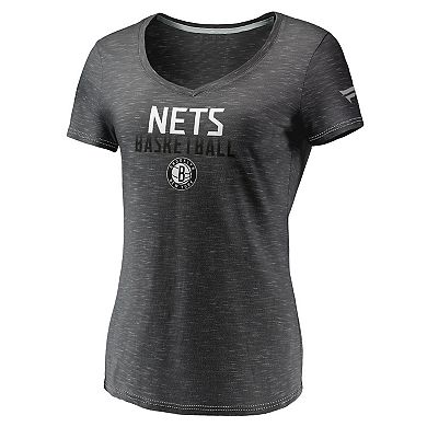 Women's Fanatics Branded Charcoal Brooklyn Nets Double-Fade Space-Dye V-Neck T-Shirt