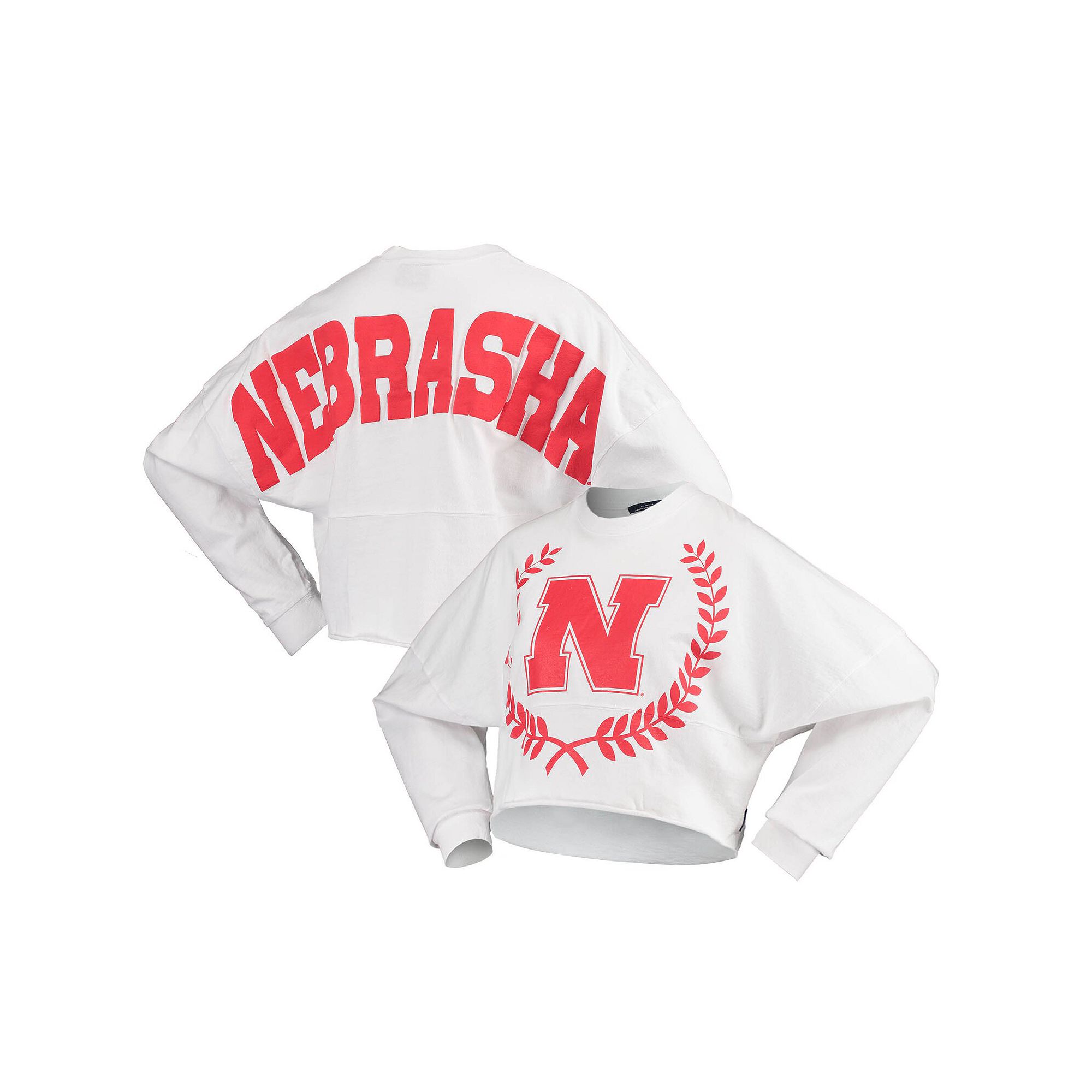 Womens White Nebraska Huskers Laurels Crop Long Sleeve T-Shirt, Size: XL
