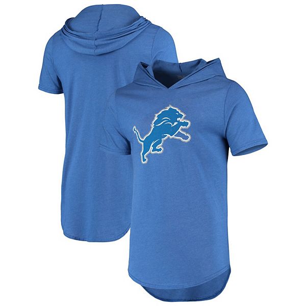 Men's Majestic Threads Blue Detroit Lions Primary Logo Tri-Blend Hoodie T- Shirt