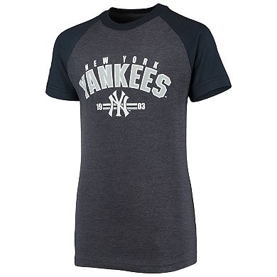 Youth Stitches Heathered Navy New York Yankees Raglan T-Shirt