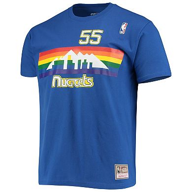 Men's Mitchell & Ness Dikembe Mutombo Royal Denver Nuggets Hardwood Classics Stitch Name & Number T-Shirt
