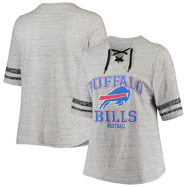 Women's Fanatics Branded Heathered Gray Buffalo Bills Plus Size Lace-Up  Stripe V-Neck T-Shirt