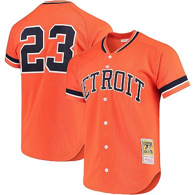 Men's Mitchell & Ness Kirk Gibson Orange Detroit Tigers Cooperstown Collection Mesh Batting Practice Button-Up Jersey