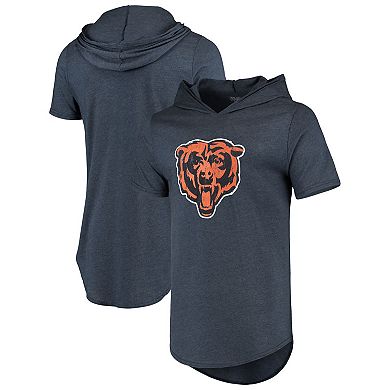 Men's Majestic Threads Navy Chicago Bears Primary Logo Tri-Blend Hoodie T-Shirt