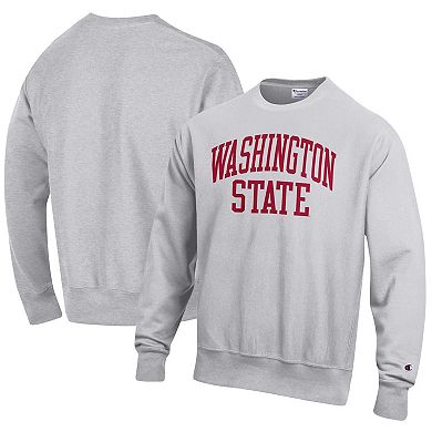 Men's Champion Heathered Gray Washington State Cougars Arch Reverse Weave Pullover Sweatshirt
