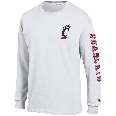 Men's Champion White Cincinnati Bearcats Team Stack Long Sleeve T-Shirt