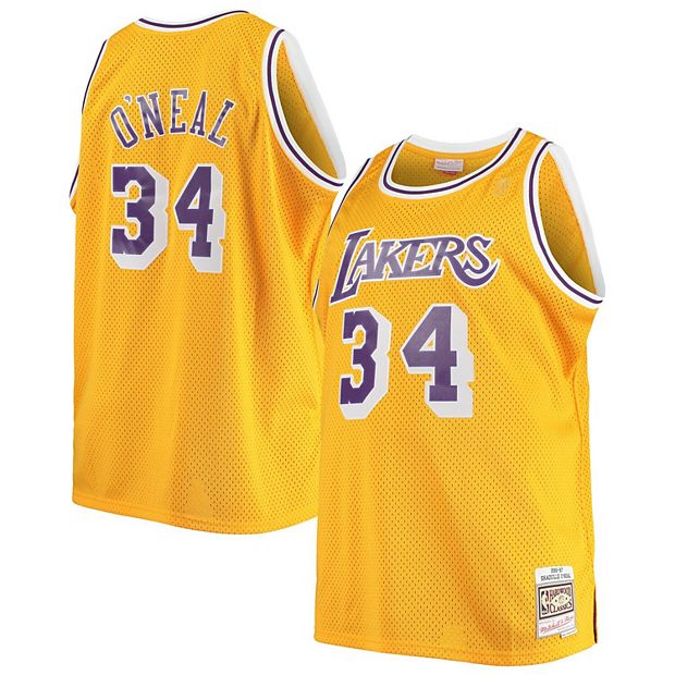 Men's Mitchell & Ness Shaquille O'Neal Gold Los Angeles Lakers Big Tall Hardwood Classics Jersey