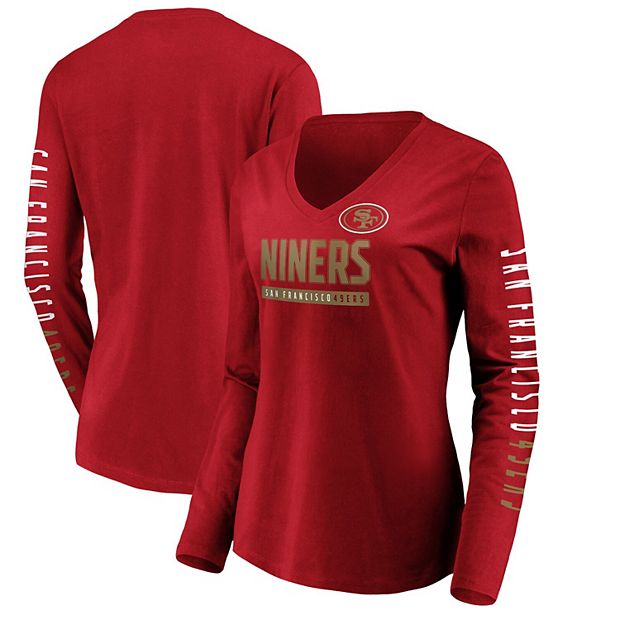 Women's Fanatics Branded Scarlet San Francisco 49ers Slogan V-Neck Long  Sleeve T-Shirt