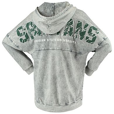 Women's Charcoal Michigan State Spartans Mineral Wash Hoodie Long Sleeve T-Shirt