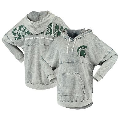 Women's Charcoal Michigan State Spartans Mineral Wash Hoodie Long Sleeve T-Shirt