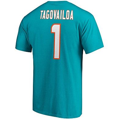 Men's Fanatics Branded Tua Tagovailoa Aqua Miami Dolphins Player Icon Name & Number T-Shirt