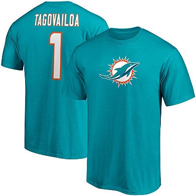 Men's Fanatics Branded Tua Tagovailoa Aqua Miami Dolphins Player Icon Name & Number T-Shirt