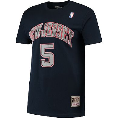Men's Mitchell & Ness Jason Kidd Navy New Jersey Nets Hardwood Classics Stitch Name & Number T-Shirt