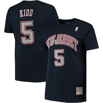 Men's Mitchell & Ness Jason Kidd Navy New Jersey Nets Hardwood Classics Stitch Name & Number T-Shirt