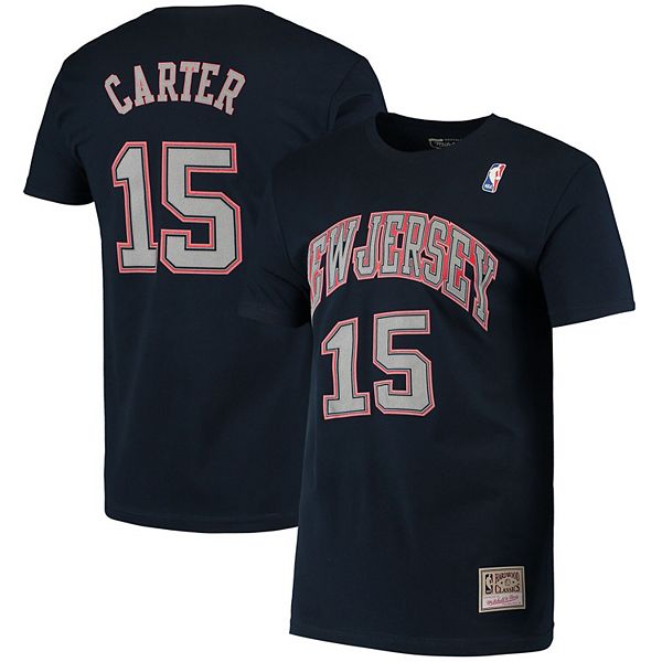 Men's Mitchell & Ness Vince Carter Navy New Jersey Nets Hardwood Classics  Stitch Name & Number T-Shirt 