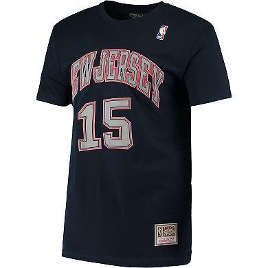 Men's Mitchell & Ness Vince Carter Navy New Jersey Nets Hardwood Classics Stitch Name & Number T-Shirt