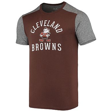 Men's Majestic Threads Brown/Heathered Gray Cleveland Browns Brownie The Elf Gridiron Classics Field Goal Slub T-Shirt