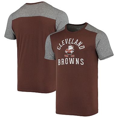 Men's Majestic Threads Brown/Heathered Gray Cleveland Browns Brownie The Elf Gridiron Classics Field Goal Slub T-Shirt