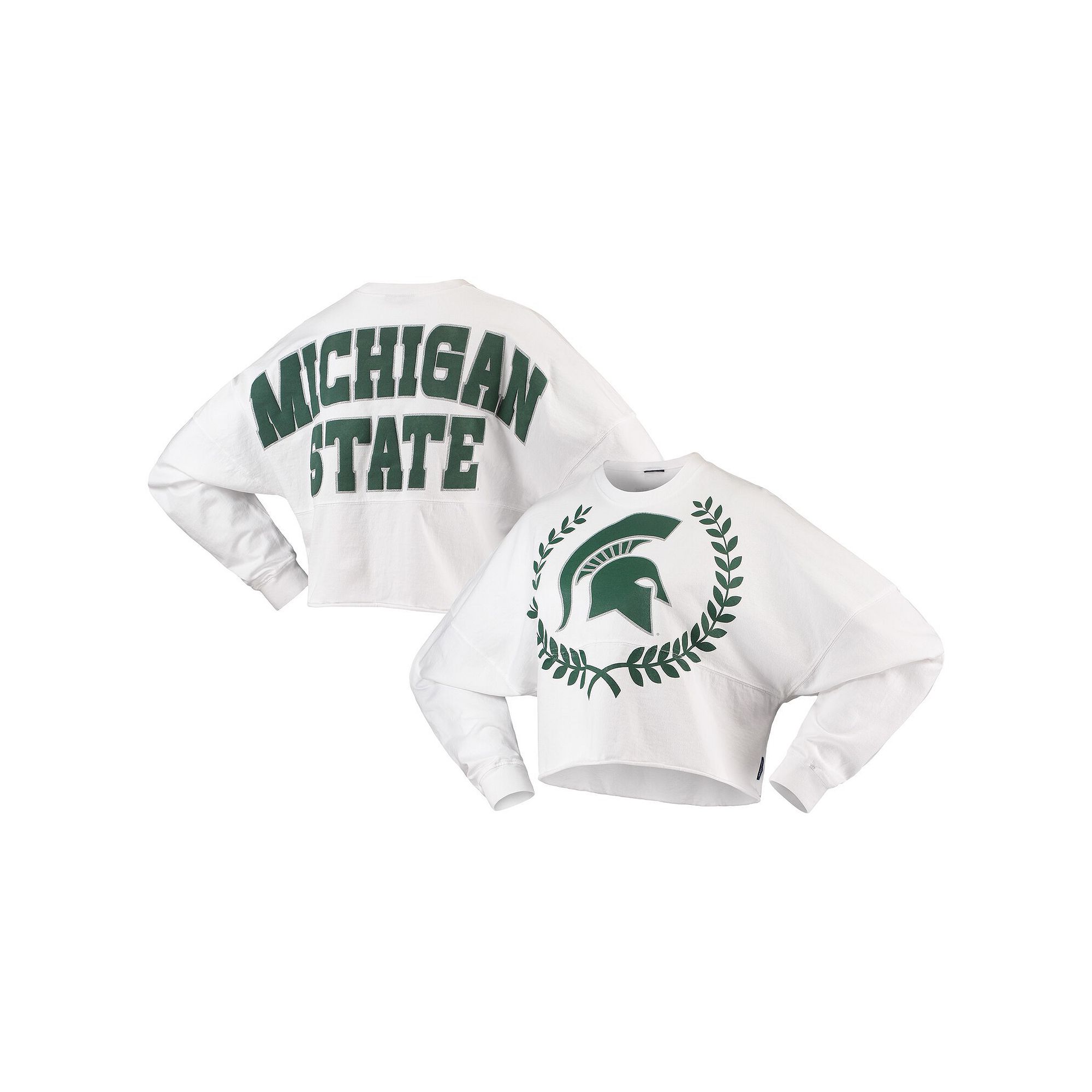 Womens White Michigan State Spartans Laurels Crop Long Sleeve T-Shirt, Siz