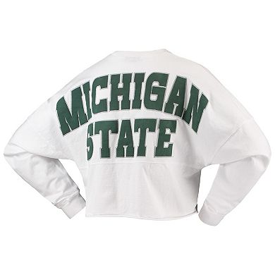 Women's White Michigan State Spartans Laurels Crop Long Sleeve T-Shirt
