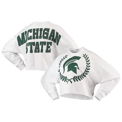 Women's White Michigan State Spartans Laurels Crop Long Sleeve T-Shirt
