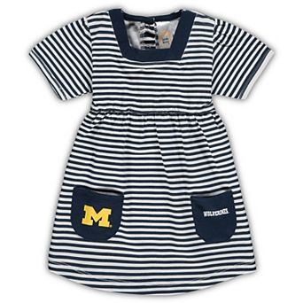Girl's Toddler Navy Michigan Wolverines Striped Dress with Pockets