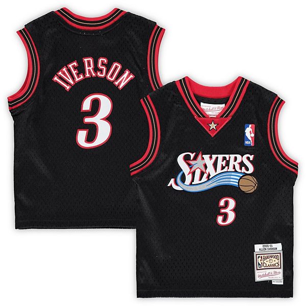 Allen Iverson Philadelphia 76ers Mitchell and Ness Men's Black Throwback  Jesey