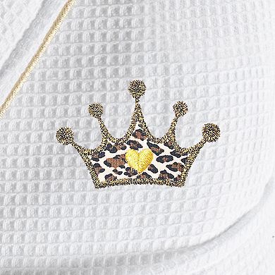 Linum Home Textiles Turkish Cotton Waffle Terry Bathrobe with Satin Piped Trim & Embroidery