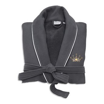 Linum Home Textiles Turkish Cotton Waffle Terry Bathrobe with Satin Piped Trim & Embroidery