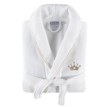 Linum Home Textiles Turkish Cotton Waffle Terry Bathrobe with Satin Piped Trim & Embroidery