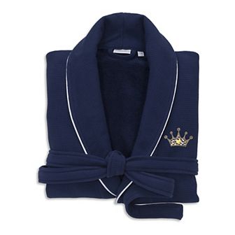 Linum Home Textiles Turkish Cotton Waffle Terry Bathrobe with Satin Piped Trim & Embroidery